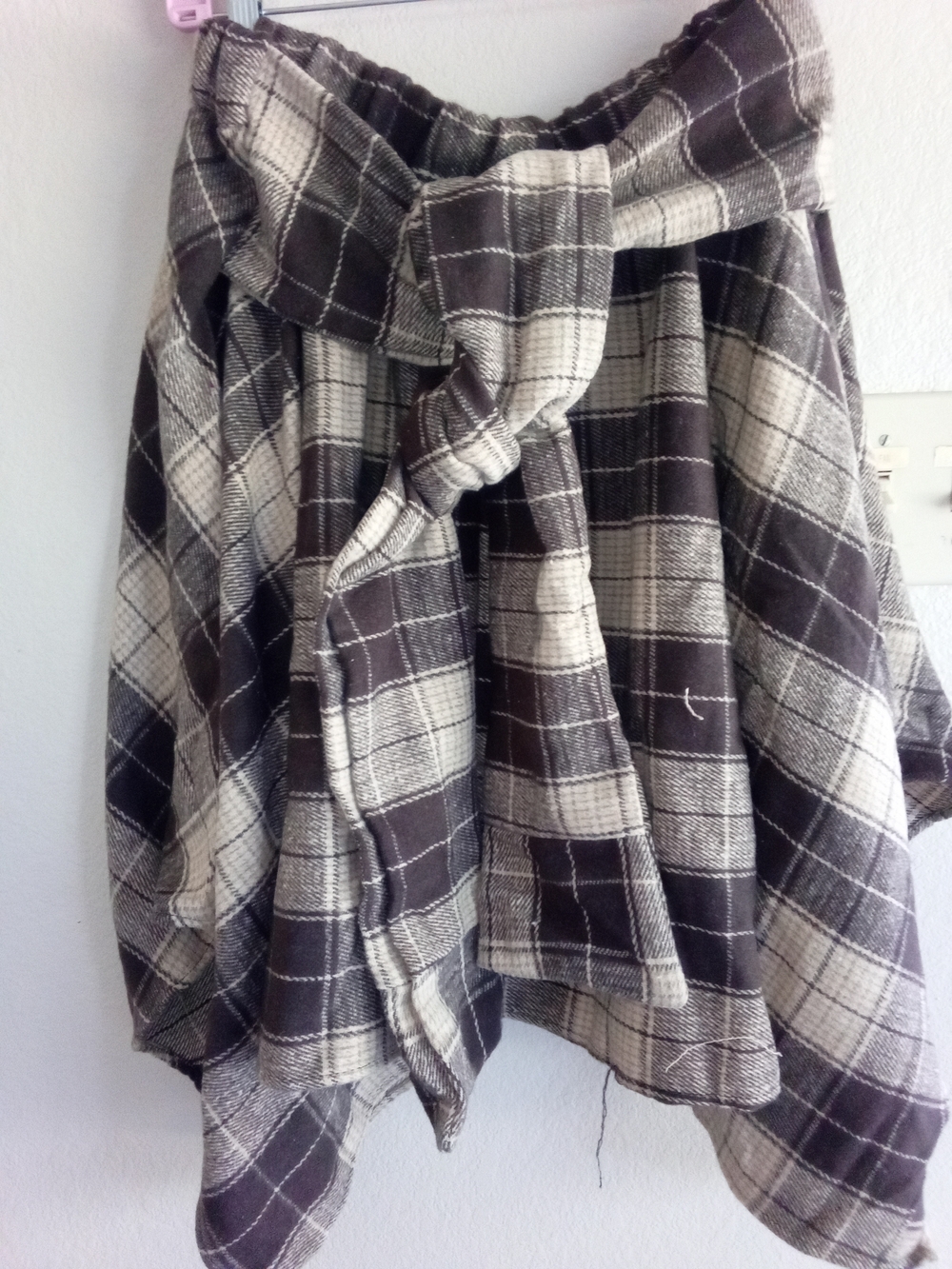 Plaid Tie-Waist Skirt in Gray/Cream Asymmetric Tweedy